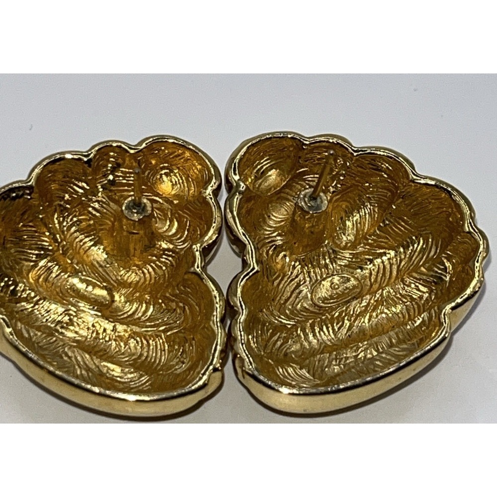 Vintage Givenchy Earrings Gold‎ Tone Designer Signed Swirled Heart Day To Night - Picture 5 of 6